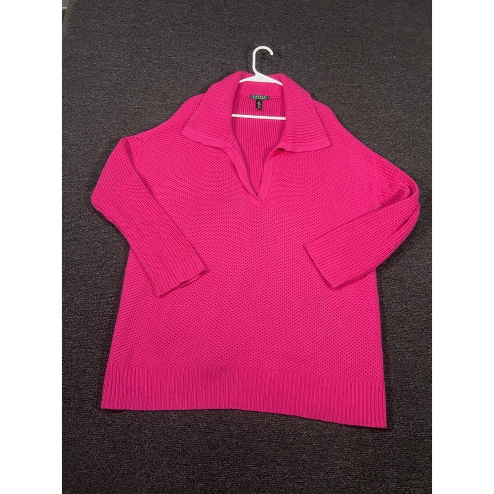 Lauren Ralph Lauren Sweater Women 3X Pink Chunky Knit Shawl Collar Barbie Preppy